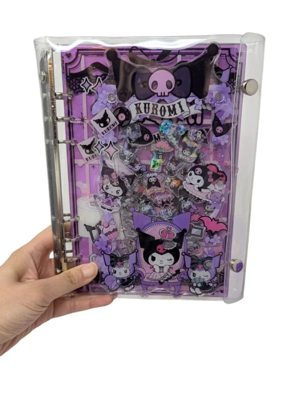 Kuromi Purple Acrylic Shaker Binder Notebook 6-Ring 2 Blind Box Pens, Pen Holder